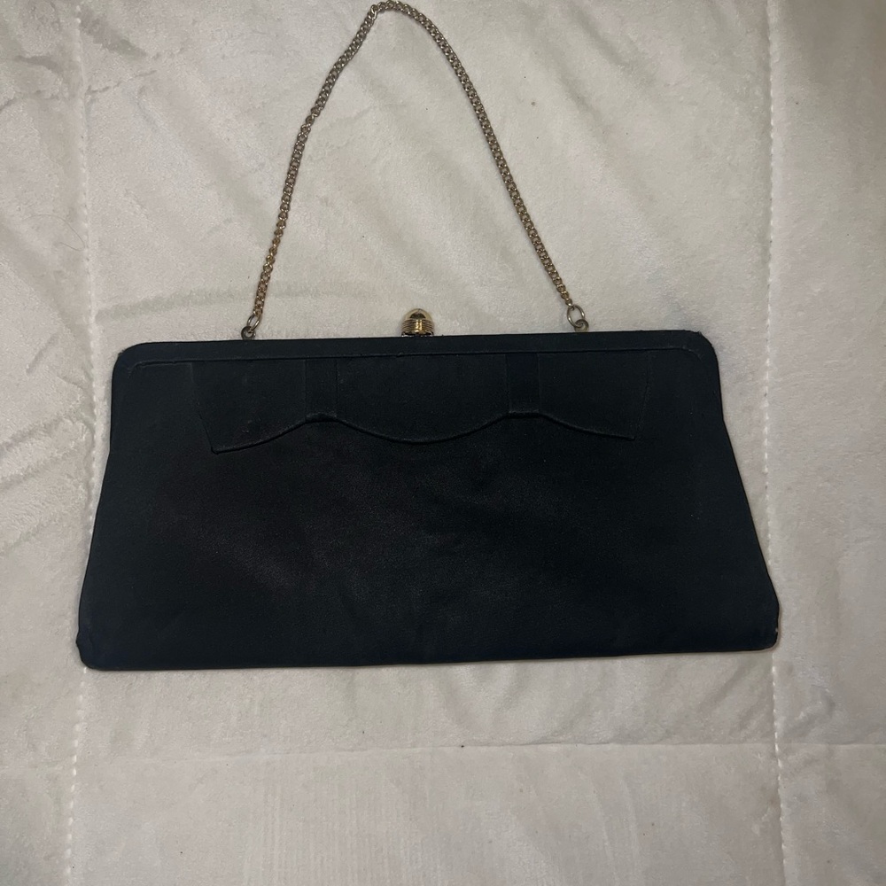 Vintage Satin Black Clutch Bag